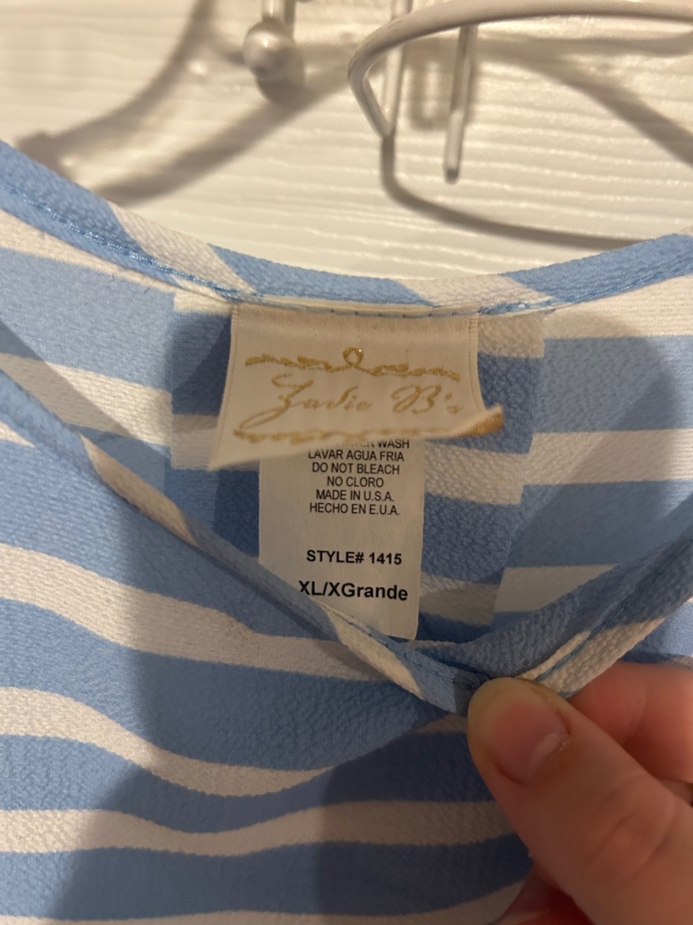 Light Blue & White Striped Ruffle Hem Top zadie b xl - Picture 3 of 3